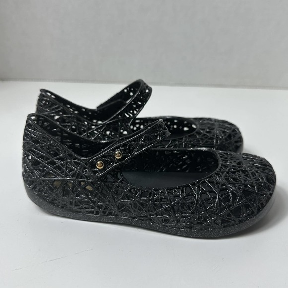 NIB Mini Melissa Campana Little Girls Black/Silver Glitter ZigZag Mary Jane Sz 9 - Picture 12 of 14